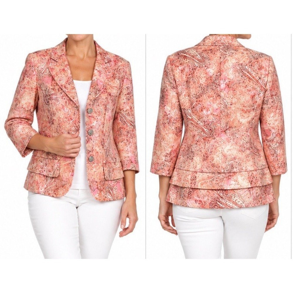 Lane Bryant Women's Size 16 Pink Paisley Blazer Jacket 3/4 Sleeve Lined USA